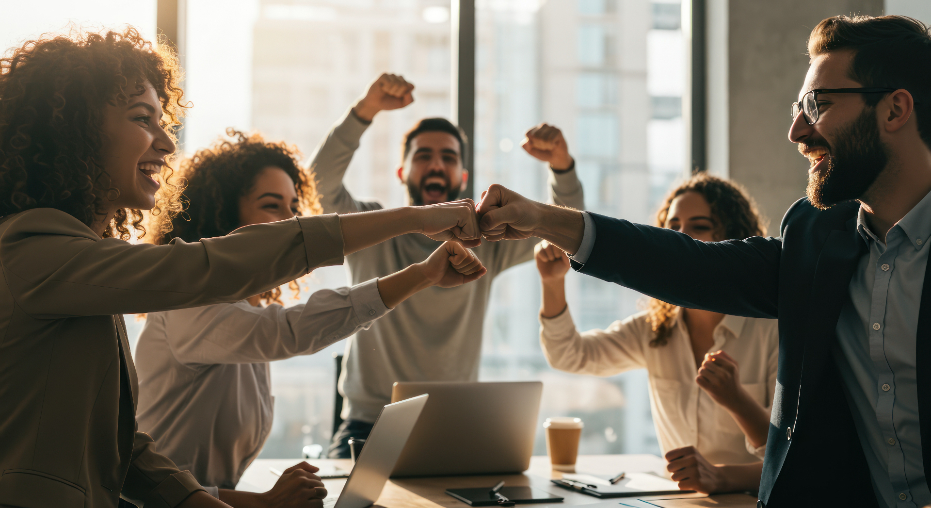Leadership team celebrating a quarterly milestone together, illustrating EOS® alignment and traction across the organization